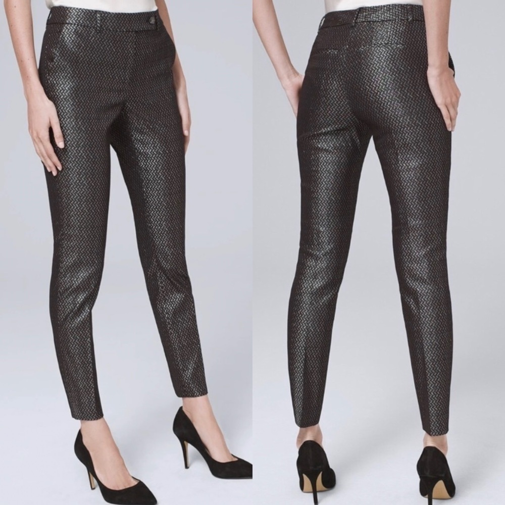 NEW White House Black Market Metallic-Jacquard Slim Ankle Pants
